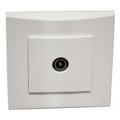 Prise TV encastrée blanche 1 sortie mâle 9.52mm – Fixation vis complète – Plaque de finition incluse – Pour antenne coaxiale – Alternative Elec