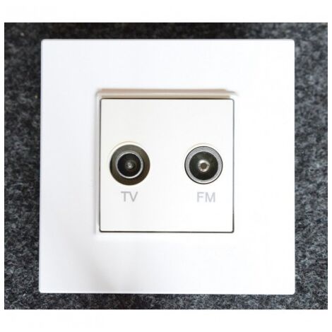 Prise TV-FM 1 entrée - 2 sorties IEC mâle + IEC femelle blanc complet avec support et plaque ALTIRA SCHNEIDER ALB45327