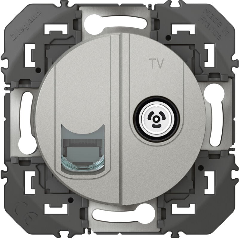 Prise tv + RJ45 catégorie 6 stp compacte Dooxie finition alu Legrand 600452