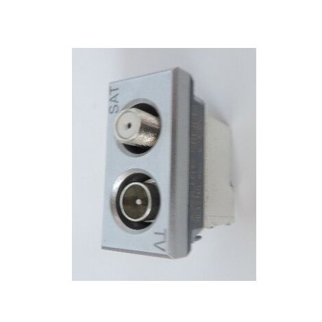 Prise TV-SAT aluminium 1 module sortie TV mâle ø9.52mm + SAT "F" AXOLUTE BTICINO HC4214D
