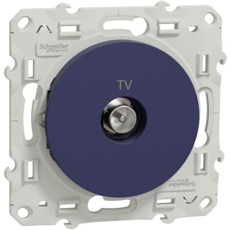 Prise TV simple IEC 9.52mm bleu cobalt encastré avec support (sans plaque) Odace