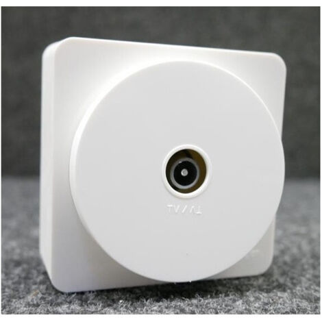 Prise TV simple saillie blanche connectique 9.52mm IEC complète avec cadre bornes vis Ateha HAGER