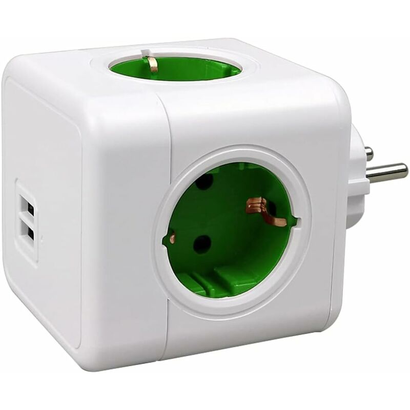 Prise usb, 1 prise avec 2 connexions usb 3680W, adaptateur de prise 6 en 1, barrette de prises avec usb, cube de prises, multiprise sans câble (vert)