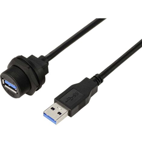 Prise USB 3.0 sur fiche, IP67 (filetage), câble 0,5 m TC-E13T-FU3-PWF/MU3-NWA-0.5PV-S Câble en plastique étanche TC-135