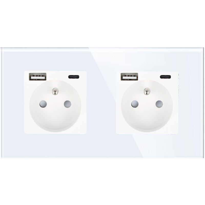 Prise USB A+C A+C dans un double cadre, blanc