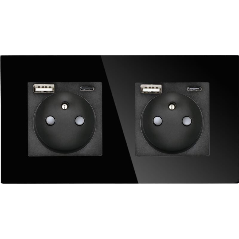 Prise USB AC A+C dans un double cadre, noir