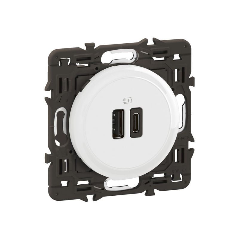 Legrand - Prise usb Céliane Type-A + Type-C 20W - bornes à vis - prémonté Blanc (CC0153)