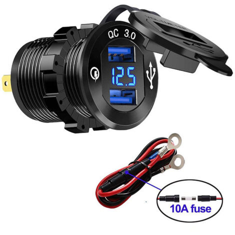 Prise USB de voiture Quick Charge 3.0 - Double chargeur de voiture - 12 V/24 V 36 W - Chargeur USB QC 3.0 étanche universel - Adaptateur allume-cigare pour moto, caravane, bateau, camion