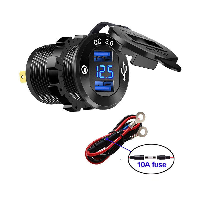 Start - Prise usb de voiture Quick Charge 3.0 - Double chargeur de voiture - 12 V/24 v 36 w - Chargeur usb qc 3.0 étanche universel - Adaptateur