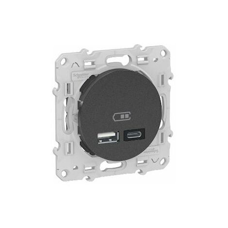 SCHNEIDER ELECTRIC Odace - prise USB double - type A+C - Anthracite - 5 Vcc - 2,4A (S540401)