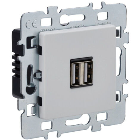 Prise USB Double Di-Line avec Support Métallique Blanc - INVENTIV'