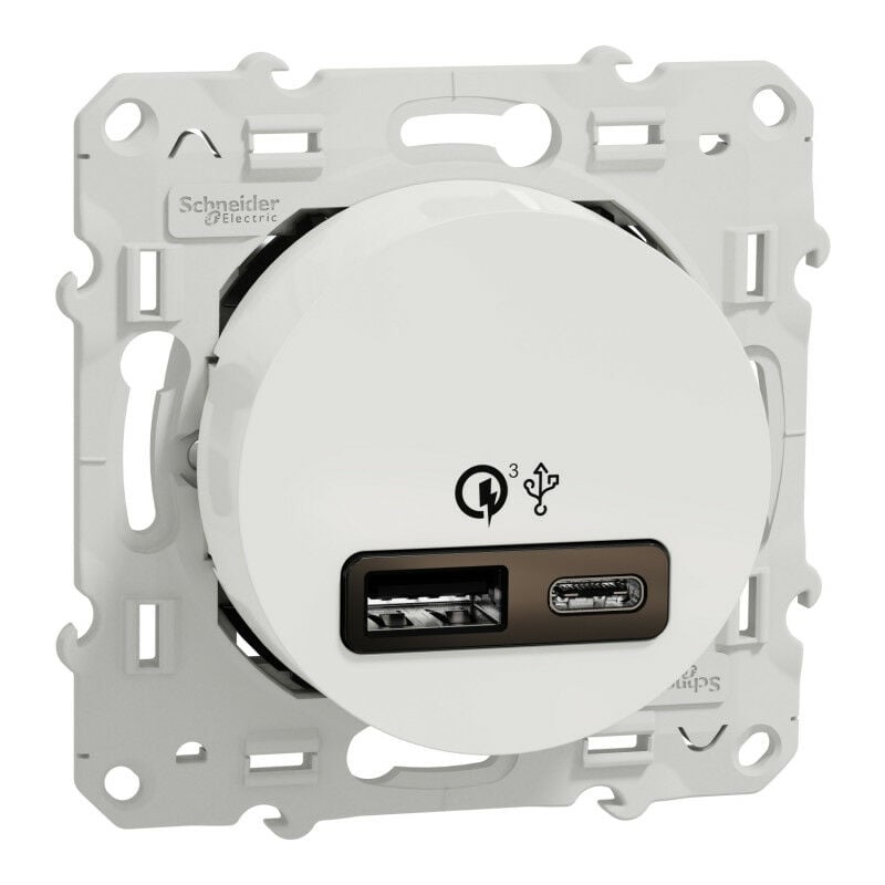 Schneider Electric - Odace - prise usb double - charge rapide - type a+c - blanc - 18W - 3,4A (S520219)