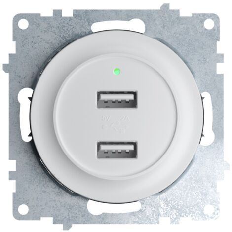 Prise USB encastrée à 2 sorties 5V, 2.1 A, témoin de charge LED - blanc