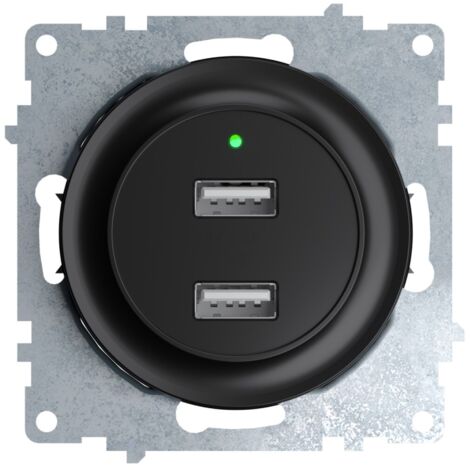 Prise USB encastrée à 2 sorties 5V, 2.1 A, témoin de charge LED - noir
