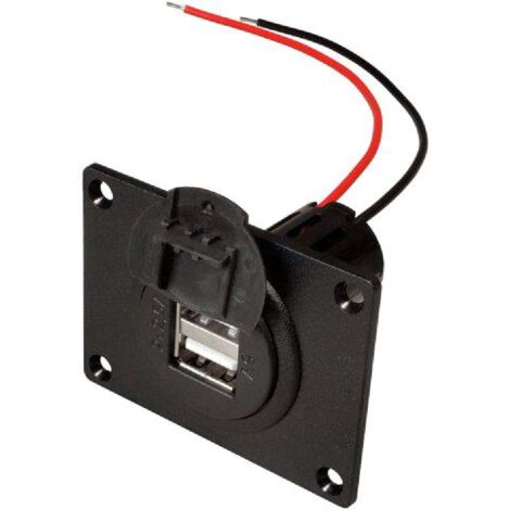 Prise USB F double - 2x5V2.5A - Noir - avec couvercle