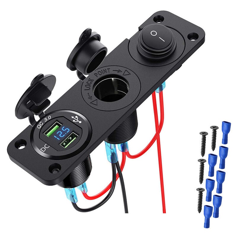 Cyslmuk - Prise usb intégrée 12V, prise allume-cigare 12V, chargeur double usb qc 3.0 12V, panneau de prise allume-cigare