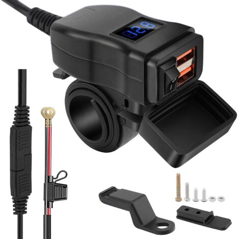 Prise USB Moto, Prise de Chargeur de Voiture USB Double, Chargeur USB Moto Étanche Charge Rapide avec Interrupteur, Prise USB 12-24V pour Moto Bateau Marin Caravane (blue)