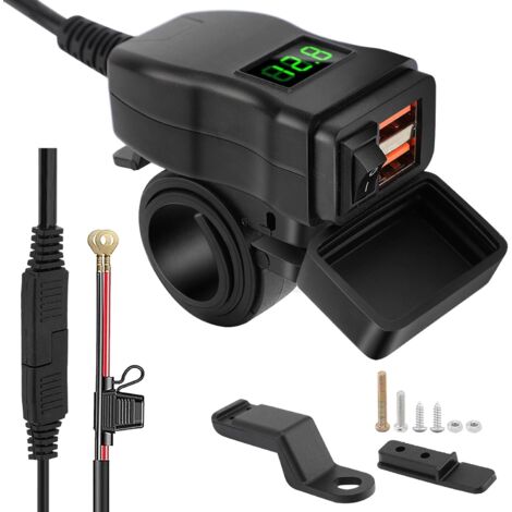 Prise USB Moto, Prise de Chargeur de Voiture USB Double, Chargeur USB Moto Étanche Charge Rapide avec Interrupteur, Prise USB 12-24V pour Moto Bateau Marin Caravane (vert)