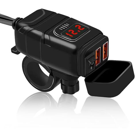 Prise USB Moto, QC3.0 Chargeur USB Moto de Téléphone Adaptateur SAE vers USB Avec ip65 Voltmètre Etanche et Protection de Charge pour Dual USB Moto Téléphone/Tablette /GPS/Caméra DC12V