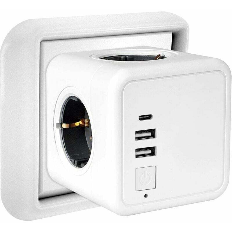 Prise USB Multiple, Multiprise Murale Cube 4 Prises avec 2 USB Secteur, 1 port de type C,7 en 1 Bloc Multiprises USB Secteur avec Interrupteur,