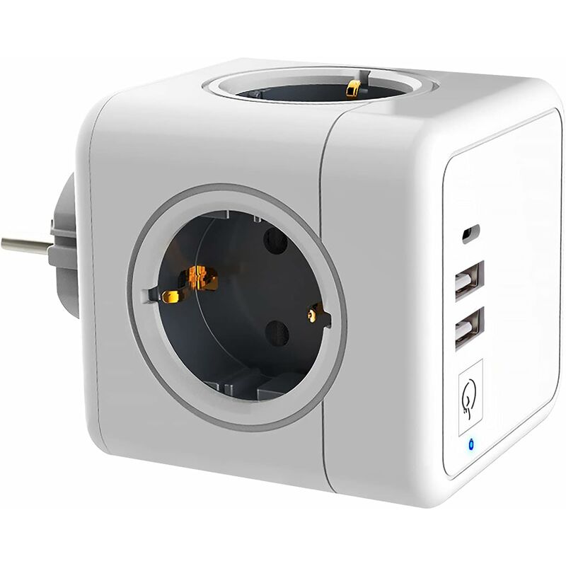 Prise usb Multiple, Multiprise Murale Cube 4 Prises avec 2 usb Secteur, Avec 1 alimentation Type-C,7 en 1 Bloc Multiprises usb Secteur avec