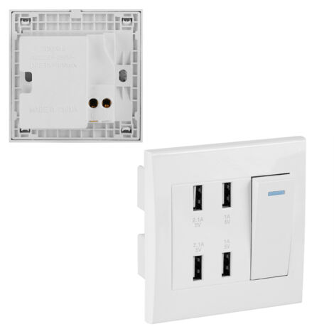 Prise USB Murale 4 Ports avec Switch - Chargeur Intelligent 4100mA - PC Blanc - 220250V - Prise Française