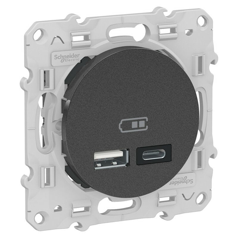 Odace - prise usb double - type a+c - Anthracite - 5 Vcc - 2,4A (S540401)
