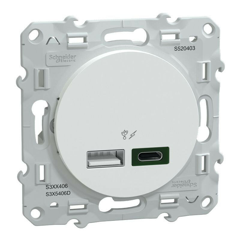 Schneider Electric - Odace - chargeur usb type a 7,5W + c 45W - forte puissance type c - blanc (S520403)