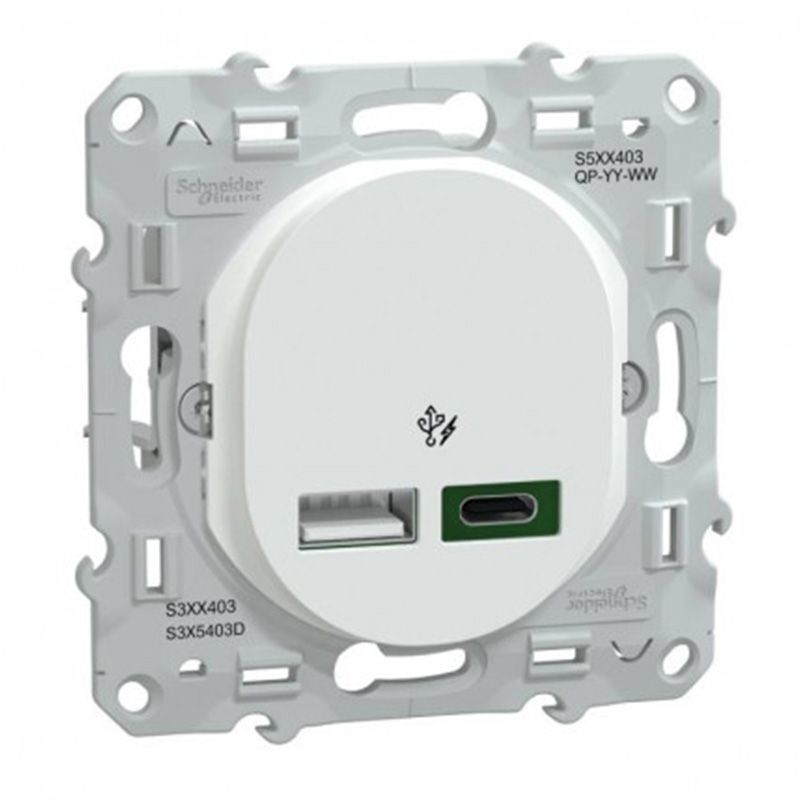 Schneider Electric - Ovalis - Chargeur usb type a 7,5W +c 45W - Forte puissance type c - Blanc (S320403)