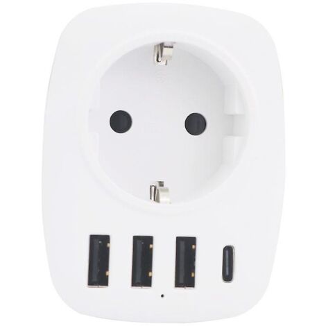 prise Usb Secteur Multiple, Chargeur Usb Multiprises Avec 1 Sortie Ac, 1 Usb C Et 3 Ports Usb, Prise Murale Electrique Compatible Avec Iphone/ipad