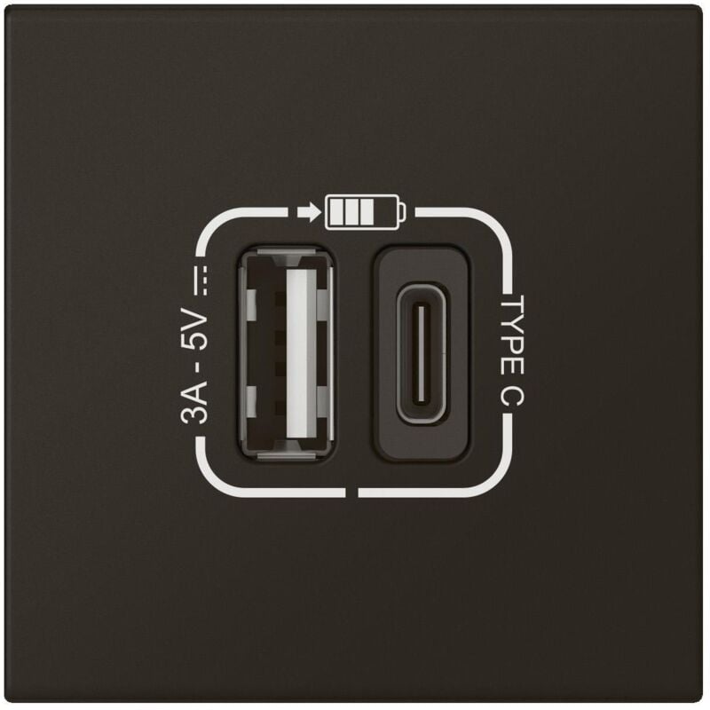 Chargeur usb Type-A + usb Type-C 3A 15W Mosaic Link 230V 2 modules noir mat Legrand 079193L