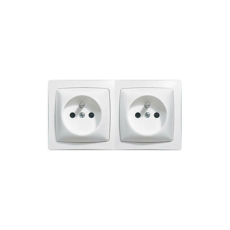 Prise de courant 2x2P+T précâblée Appareillage saillie complet - blanc