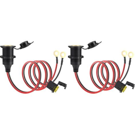 Prises Allume-Cigare puissance élevée Prise DC fixable Imperméable Marine Grade étanche pour Bateau Moto Voiture Câble de 2,5 mm² de 1 m Supporte un courant de 20 A 12 V/24 V CC (Lot de 2)