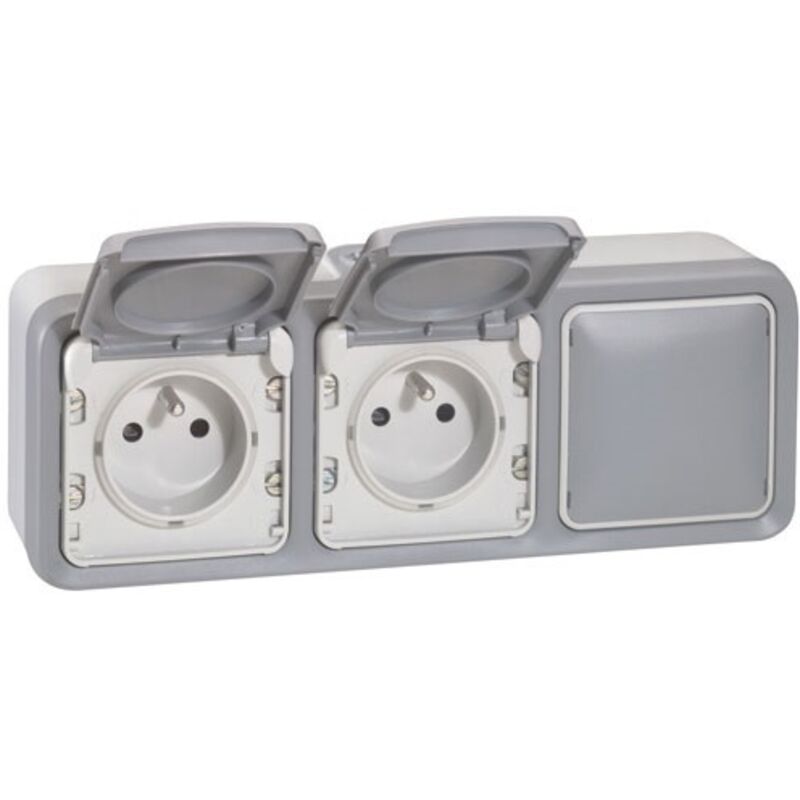 Legrand - Double prise de courant + obturateur Plexo complet apparent Gris (069909)
