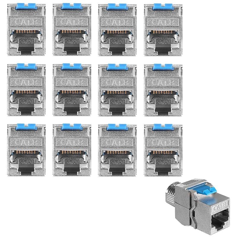 Tlily - Prises de Module - Ethernet RJ45 Cat 8 Prise BlindéE CAT-8 12 PièCes 40 Gbit avec BoîTier Blindé