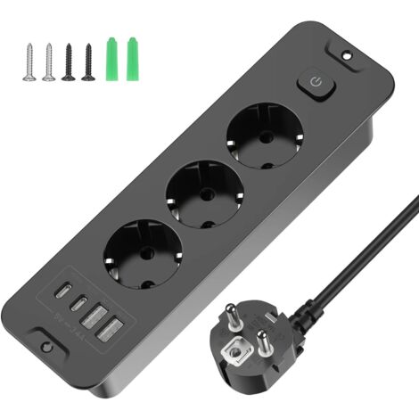 Prises encastrées sur Table ue, prises intégrées avec 3 prises 2 ports USB 2 Type C PD20W, prise de courant cachée pour bureau intégré pour meubles, Noir