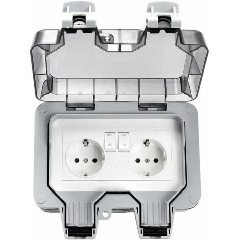 Prises étanches Extérieures, Double Prise Extérieure électrique IP66, Prises Murales étanches à 2 Groupes avec Couvercles,