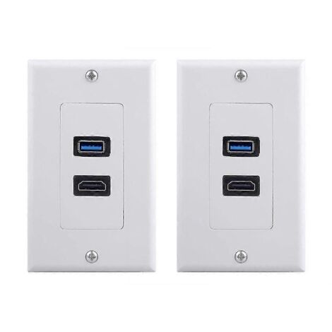 prises murales femelles 2 ports + USB 3.0, blanc