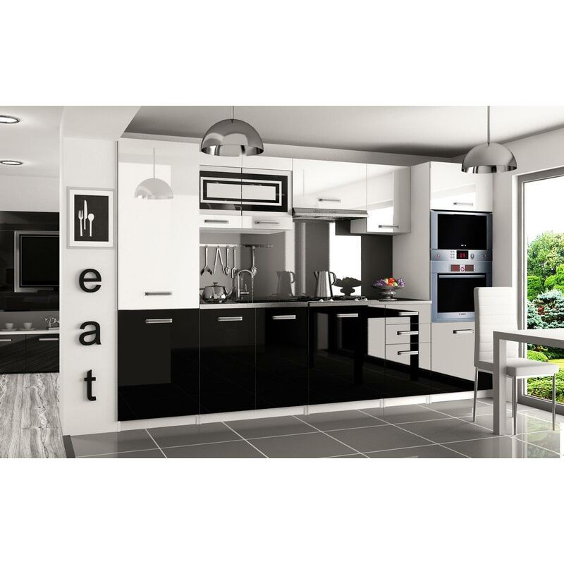 

PRISMA | Cocina Completa Modular + Lineal L 300cm 8 piezas | Plan de trabajo INCLUIDO | Conjunto de armario de muebles de cocina - Blanco/Negro