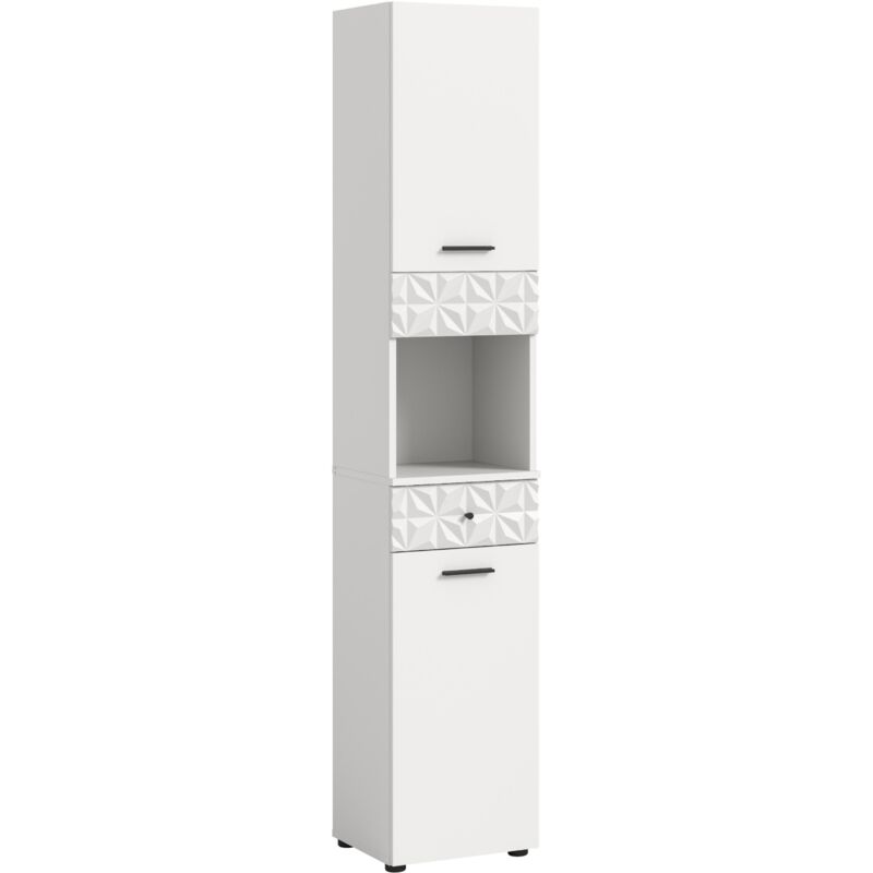 Ebuy24 Prisma Hochschrank Bad 2 Türen, 1 Schublade, 1 Regal Weiß.