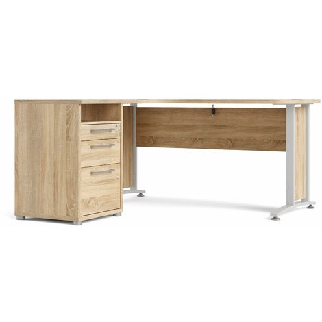 Prisme  Schreibtisch 3 Schubladen. Eiche Dekor und weiss.