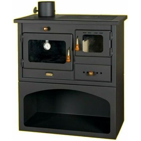 Prity – Poêle à bois 10 kW – Four en fonte – Évacuation fumées arrière – Acier noir – Pour chauffage maison jusqu'à 125 m³