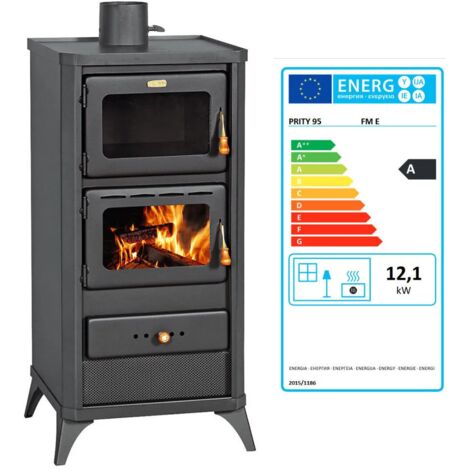 Prity – Cuisinière à bois avec four – Puissance 12 kW – Sortie de fumée supérieure – Dimensions 490x460x1030mm – Pour bois et charbon
