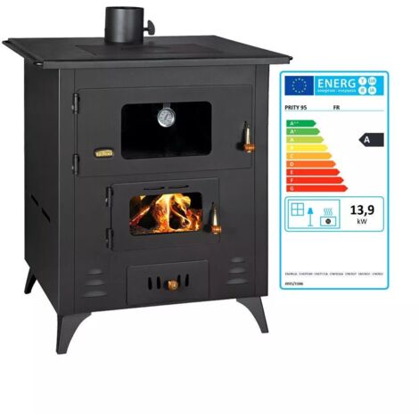 Prity – Poêle à bois 15 kW avec four intégré – Chambre de combustion en briques réfractaires – Évacuation des fumées supérieure – Dimensions 800x610x860mm - 1P50R