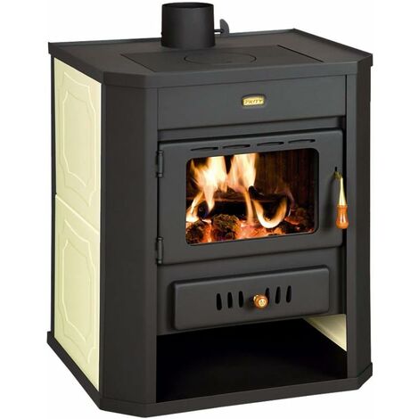 Prity – Poêle à bois 65 + 15 kW – Chaudière intégrée – Acier – Évacuation des fumées 130 mm – Efficacité 76,6 % – Surface de chauffe 110 m²
