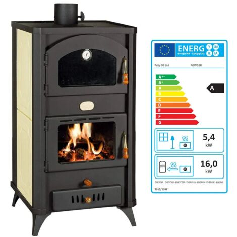 Prity – Poêle à bois avec four pour chauffage central – Puissance 5,4 kW et 18 kW – Classe A – Compatible systèmes à eau