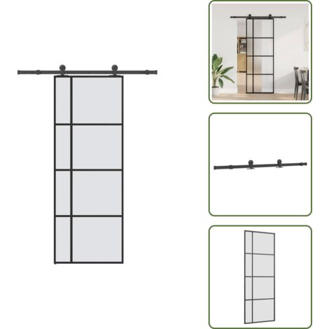 Privacidad - vidaXL Puerta corredera con set herrajes vidrio ESG aluminio 76x205 cm - Montaje