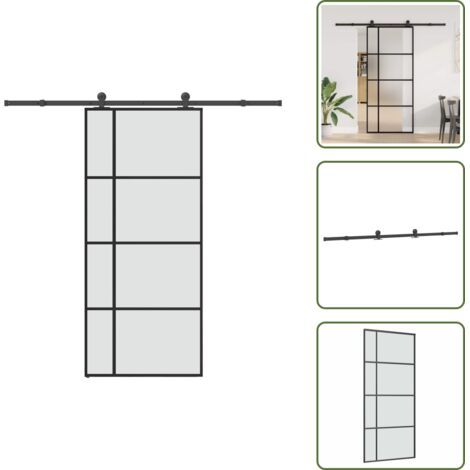 Privacidad - vidaXL Puerta corredera con set herrajes vidrio ESG aluminio 90x205 cm - Montaje