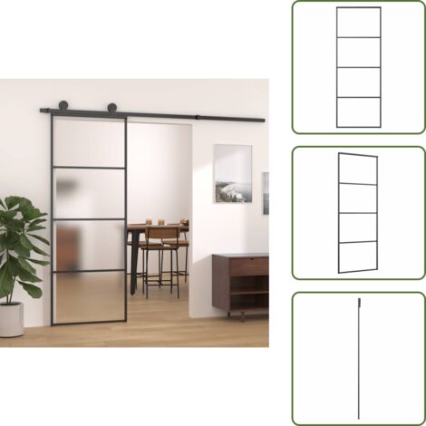 Privacy - vidaXL Porta Scorrevole Vetro Smerigliato ESG Alluminio 76x205 cm Nera - Design silenzioso