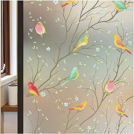 Privacy Window Film de Verre dépoli Film de vitrail Film Statique Film Autocollant Non-adhésif Film Bird Window Autocollants pour la Maison Salle de Bain Bureau 45 200 cm Ternel